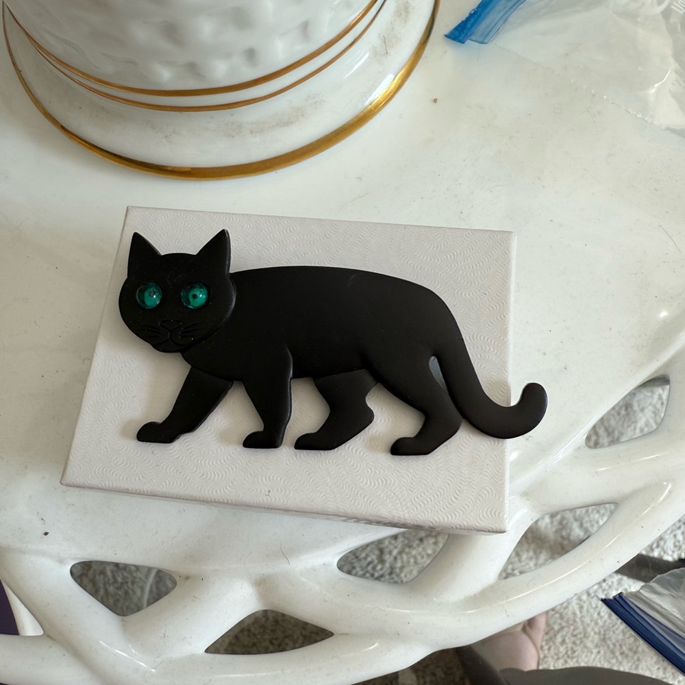 HTF JJ Jonette Large Spooky Black Cat Brooch Pin